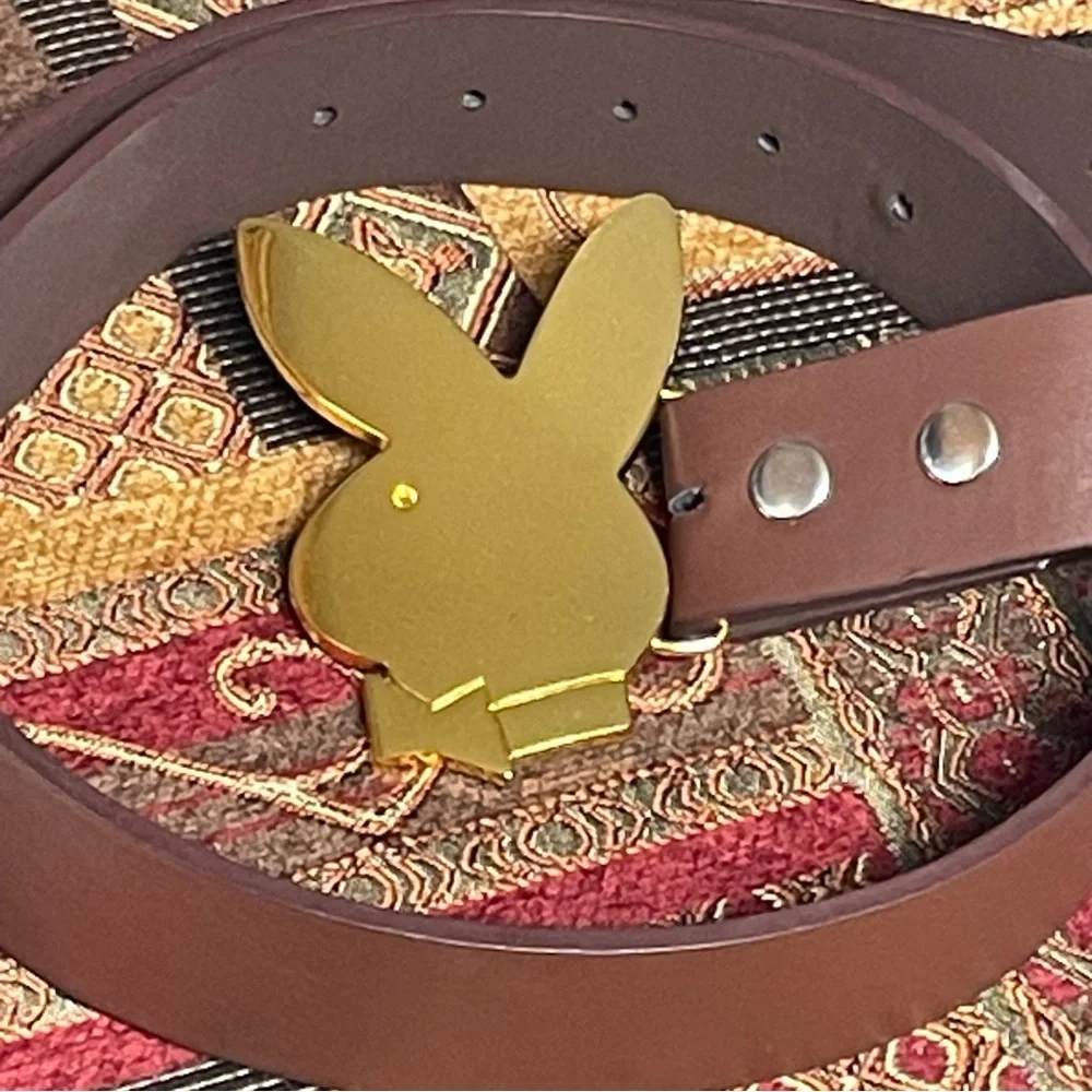 NEW Brass Gold Playboy Bunny Belt Buckle and Brown Belt